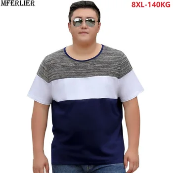 

men patchwork t-shirt short sleeve personality tshirt high quality fashion tees plus size big 6XL 7XL 8XL man hipster tops blue