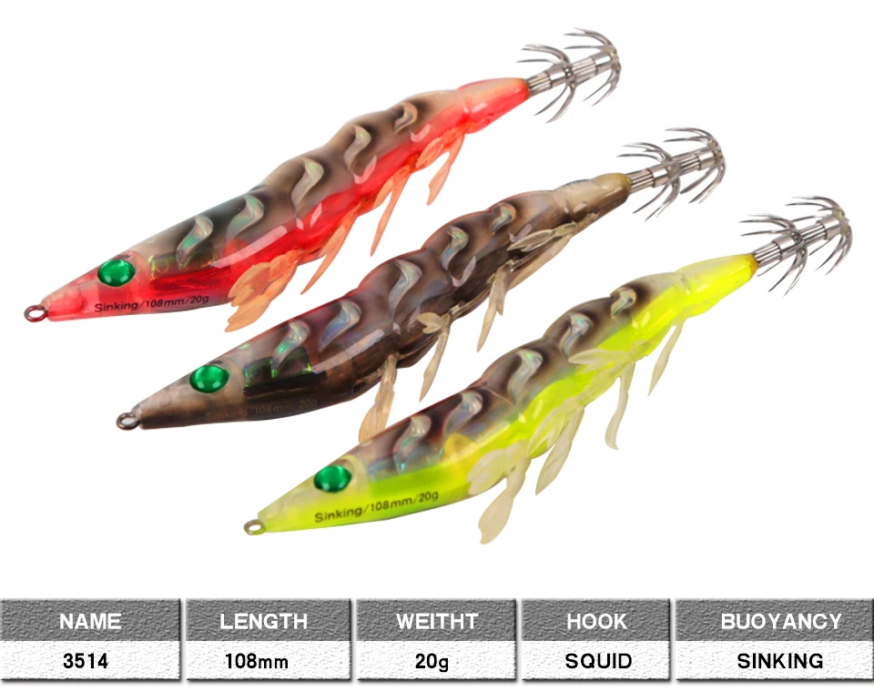 Kingdom Fishing Lures 10.8cm 20g Hard Bait Shrimp Bait Squid Shrimp Jig Lures Pesca Carp Fishing Tackle Model 3514 (1)