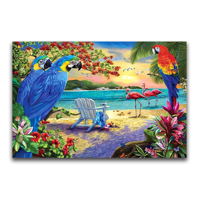 parrot 5D DIY Diamond embroidery Flamingo Full square Diamond mosaic Beach flower round Diamond painting Cross stitch sea bird