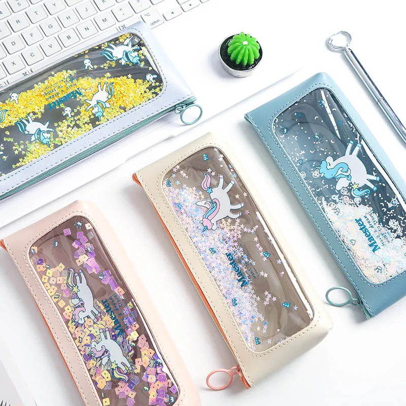 

1Pc transparent pvc letter unicorn Cute Pencil Bag For Girls Kids Office School Supplies Case Kawaii Stationery