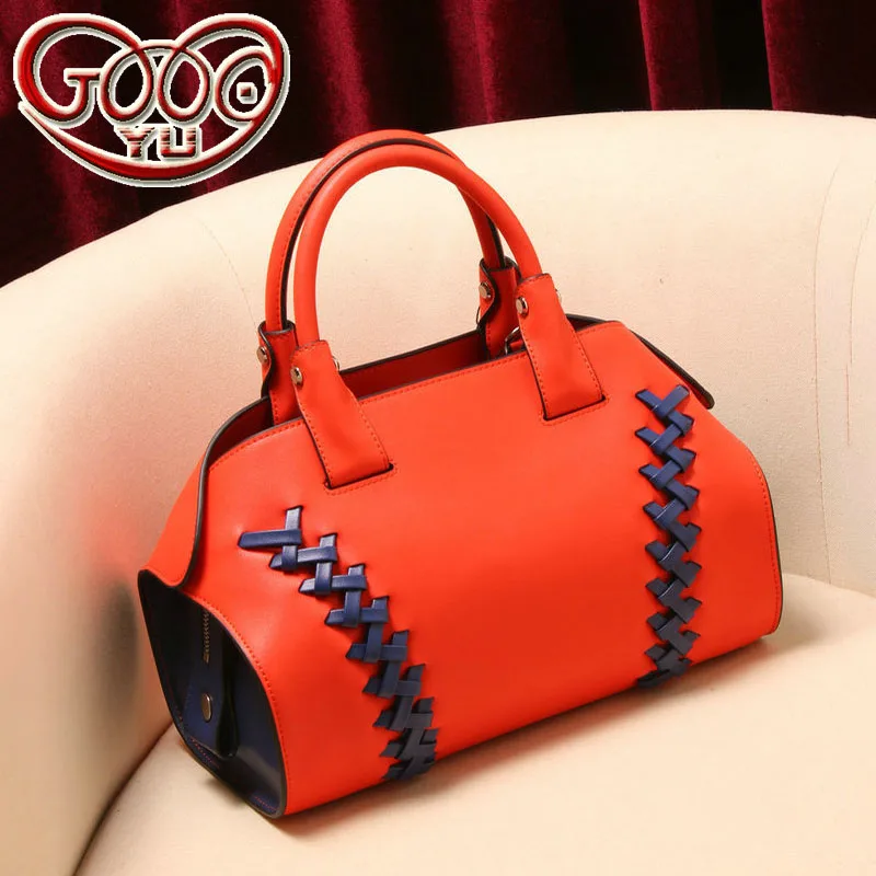 

New Boston woven leather shoulder bag European and American style zipper fashion two-story leather women's bag
