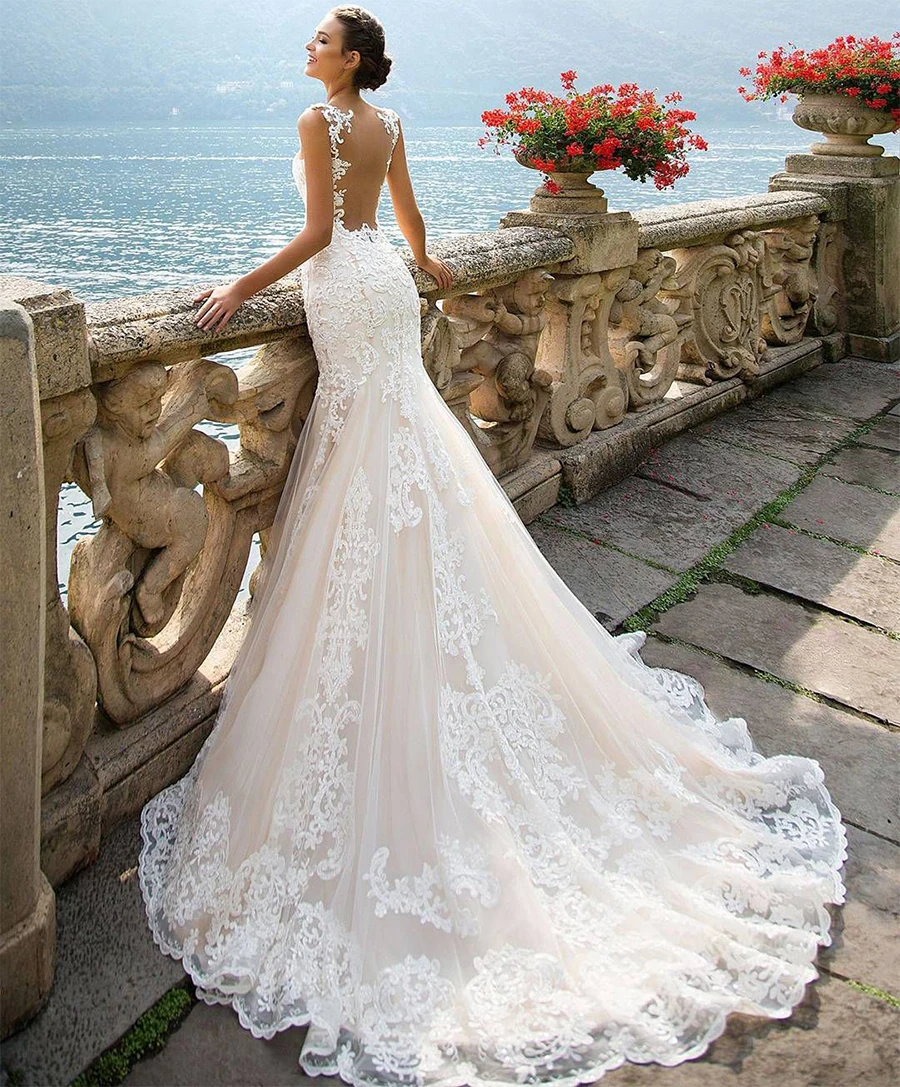 Свадебные платья русалки кружевные апликации из тюля с рукавами-крылышками, свадебное платье для невесты на заказ, Платье De Mariage, большие размеры