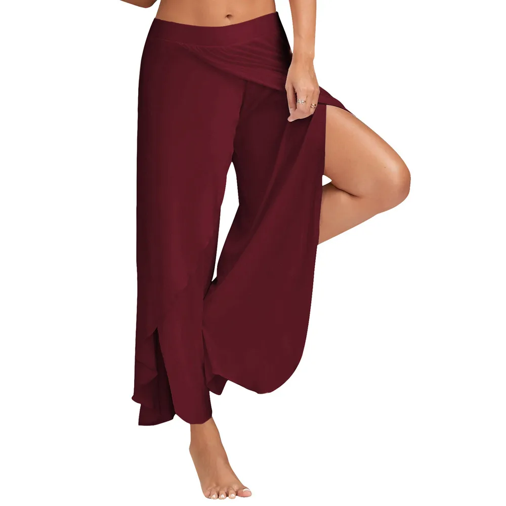Women Stretch Yoga Pants Women Loose Pants Wide Leg Culottes Stretch