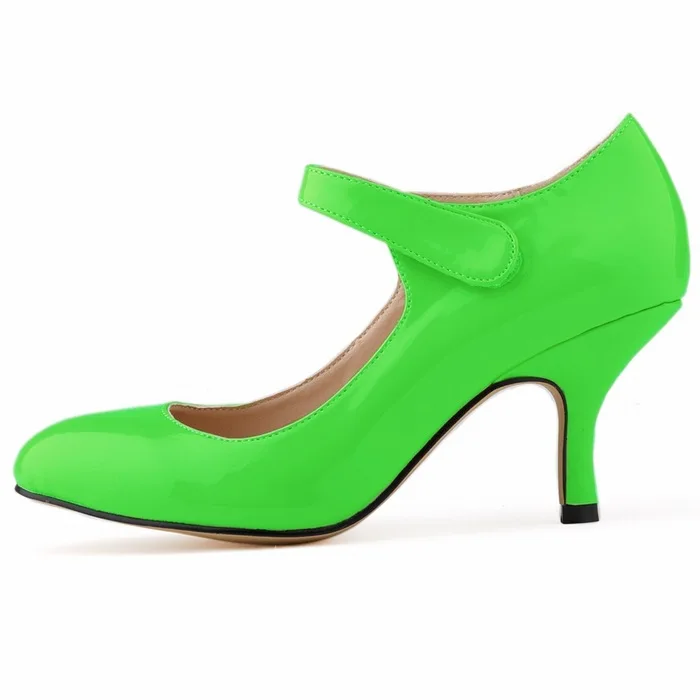 Новая повседневная женская обувь на крючках, 14 цветов лаконичные туфли на высоком каблуке из лакированной кожи с круглым носком женские офисные туфли на низком каблуке