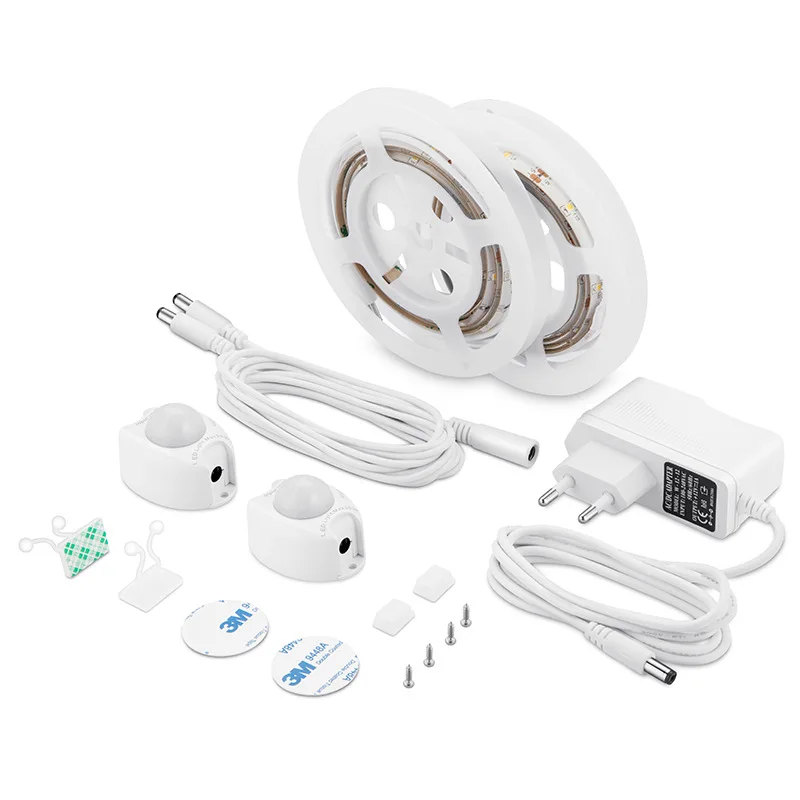

ZZEL ZYEL LED Cabinet Light PIR Motion Sensor LED Strip 2835 EU US UK Plug DC12V For Under Bed Lamp Tape Corridor Kitchen Stairs