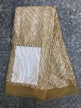 

2019 High Quality Gold Nigerian French Sequins Lace Fabric African Lace Fabric Sequined Mesh Laces For Party Dresses