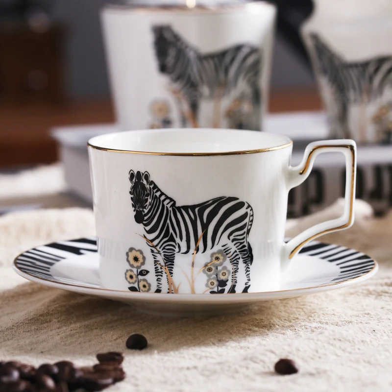 250 Ml Luxury Zebra Style Ceramic Bone China Coffee Tea Cups And