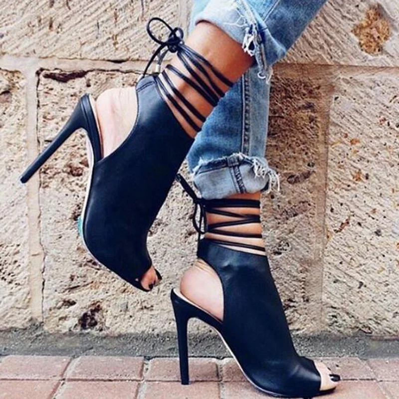 women's high heel lace up ankle boots