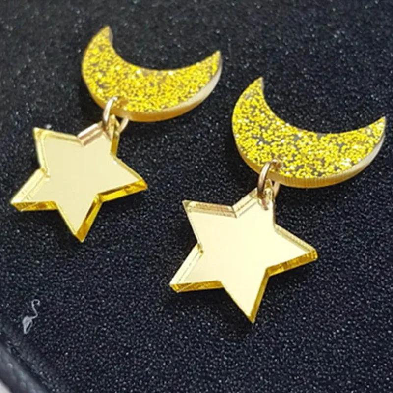

Hot Women Anime Sailor Moon Cosplay Star Moon Earrings Ear Clip Acrylic Cute Sweet Accessories For Girls