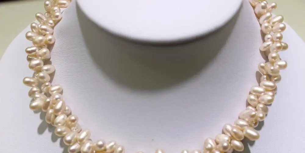 

2 strands Natural pink 5x7mm freshwater pearl Necklace 18INCH a(5.18)