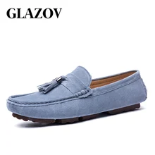 GLAZOV; Роскошные брендовые модные мягкие мокасины; мужские лоферы; Высококачественная обувь из натуральной кожи; Мужская замшевая обувь для вождения на плоской подошве; Цвет Синий
