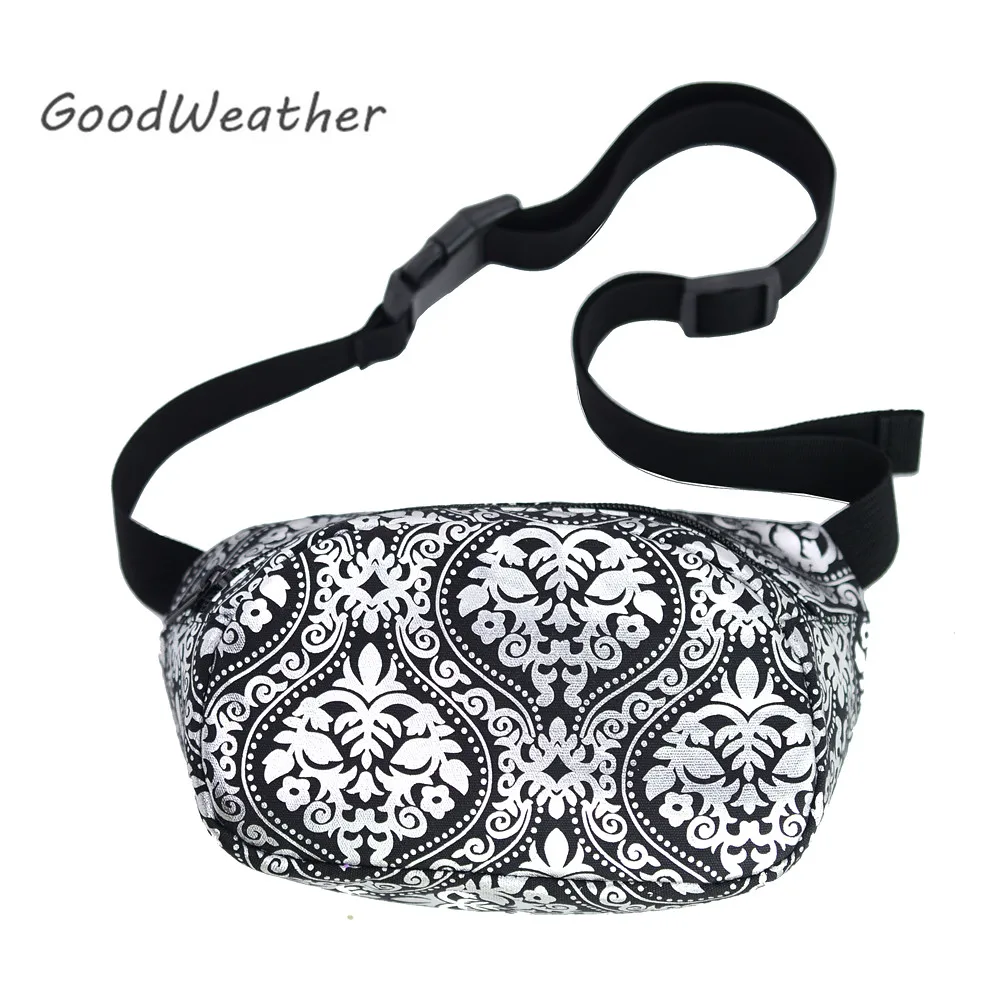 Designer belt bag women fashion printing silver cotton fanny pack woman