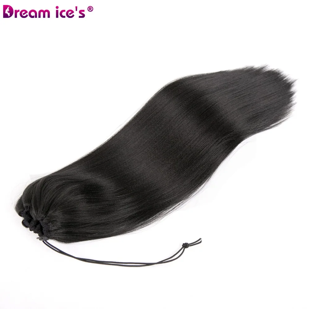Synthetic yaki straight 20 inch long drawstring ponytail with clips in high puff pony tail hair extension chignon