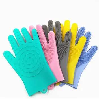 

Multifunction Silicone Scrubber Cleaning Gloves Dish Car Pet Washing Soft Brush Glove Grey Blue Pink Green Yellow 26.5x13cm
