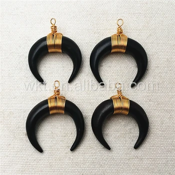 

WT-P953 Fashion Wire Wrapping Bone Pendant, Genuine Black Bone pendant with gold wire wrapping Pendant Wholesale 5pcs/lot