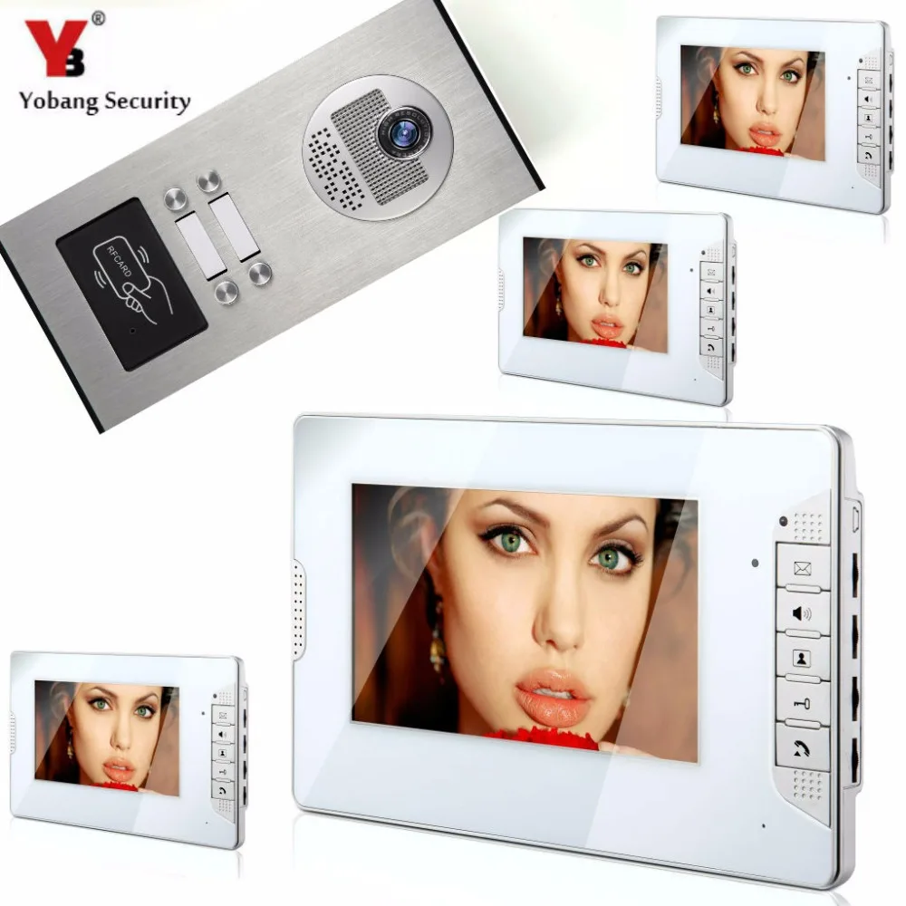 Yobangsecurity вилла квартира дверной звонок 7 "дюймов видео-телефон двери Дверные звонки домофон Системы RFID Управление доступом 1 Камера 4