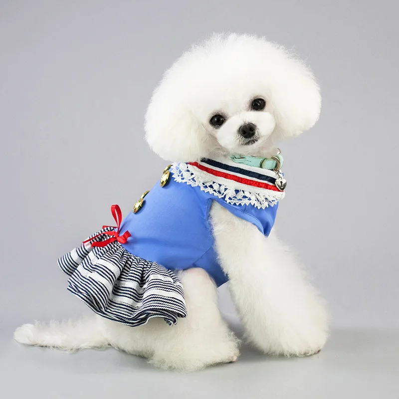 New Pet Clothes Teddy Uniform Skirt Princess Dress Pomeranian Bichon Small Dog Dress Cute Puppy Bow-tie Lace Tutu