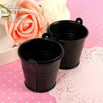 

FREE SHIPPING 50PCS Pratical Favors Holder BLACK Mini Tin Pails Favor Candy Boxes Mini Bucket Wedding Favors