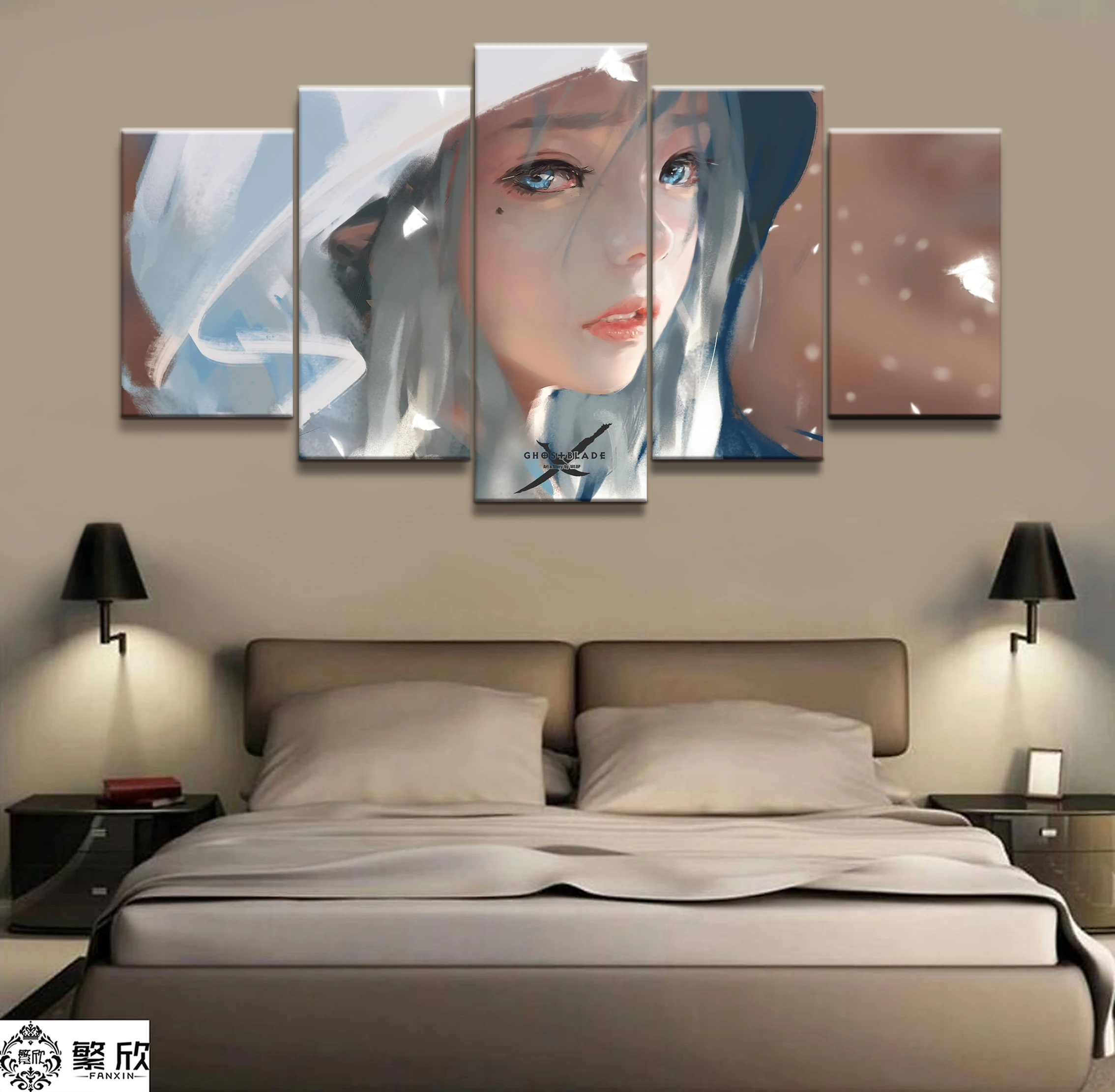 

Home Decor Modular Canvas Picture 5 Piece WLOP Ghost Blade Angel Princess Anime Painting Poster Wall For Home Canvas Wholesale