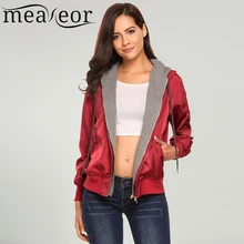 Meaneor Women’s Hoodie Patchwork Casual Autumn Jackets Front Zipper Warm Relaxed Fit Pockets Drawstring Bomber Basic Jacket