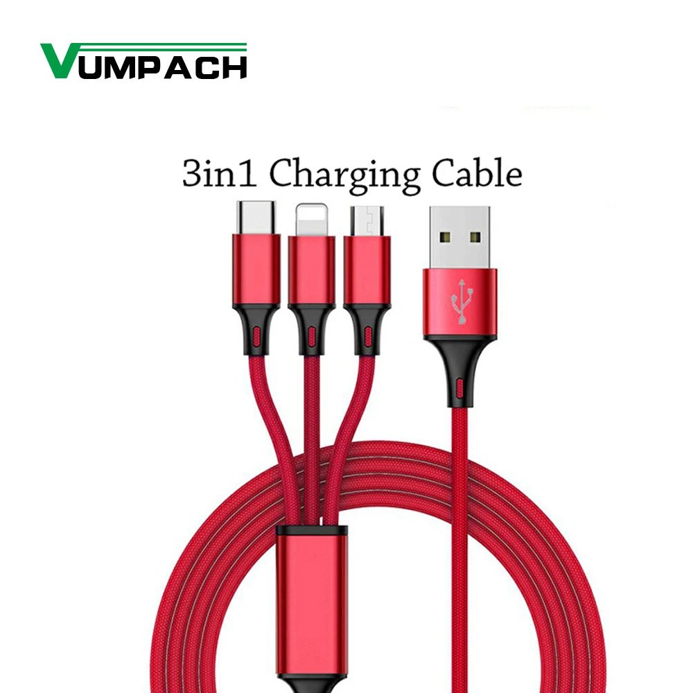 

MLLSE Nylon Braided data cable fast charge 3in1 data cable IOS Type-C Micro USB multifunctional synchronous charging for iphone