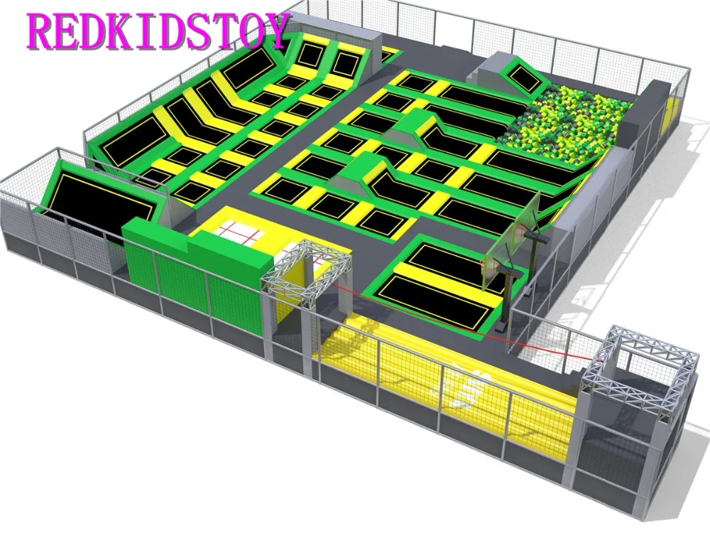Стандарт ЕС великолепный многофункциональный закрытый Батутный парк с скалолазанием стены и кабеля