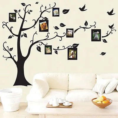 Большой 200*250 см/79*99 дюймов черный 3D модный DIY Фото Дерево Птица ПВХ памятная