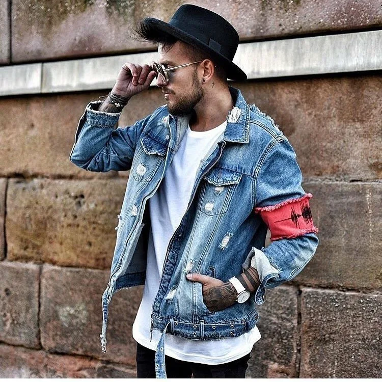 

2019 New Ripped Hole Destroyed Denim Jackets Classic broken zipper for old Denim Jacket bule black jeans jackets coats L273