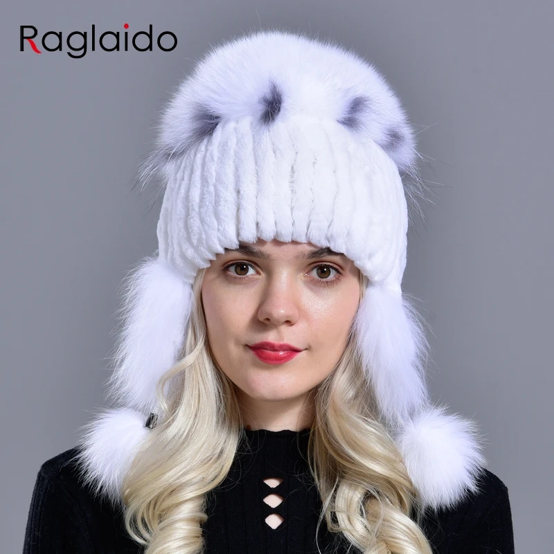 Raglaido зимняя женская шапка Теплые Натуральные вязаные шапки из натурального меха