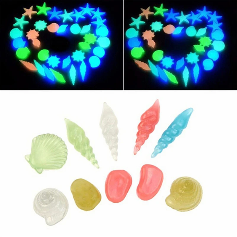 

10PCs Colorful Luminous Starfish Conch Shell Shaped Glowing Stones Decorative For Garden Aquarium Fish Tank Pool Landscape