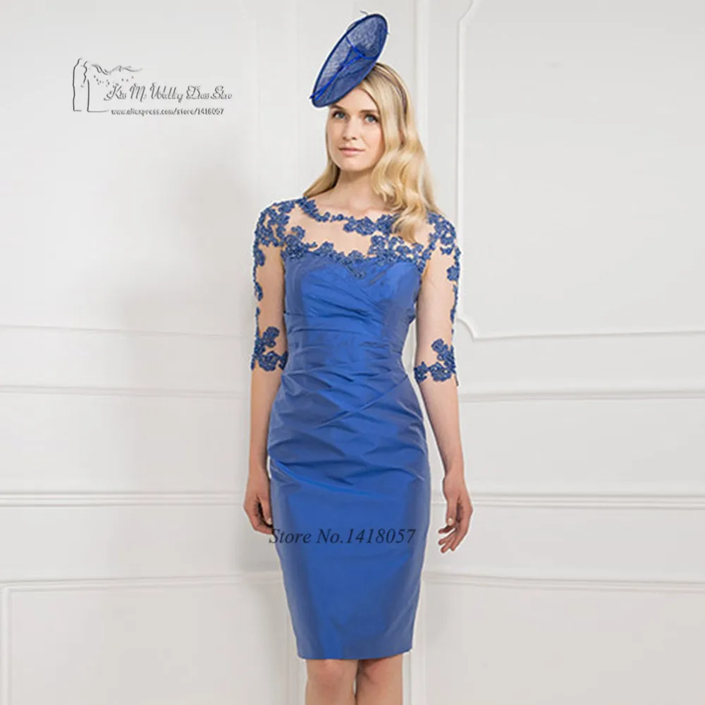 

Mother of the Bride Pant Suits Plus Size Blue Knee Length Mother of the Groom Bride Lace Dresses with Jacket Vestido Madrinha