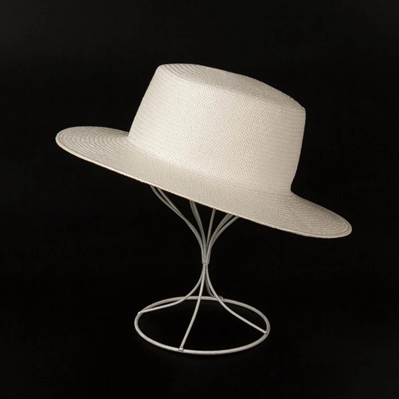 Новинка, унисекс, Белые пляжные шляпы с широкими полями, для мужчин и женщин, Fedora Derby, для церковного платья, шляпа с тонкой тесьмой, летняя соломенная шляпа, основа - Цвет: Flat top