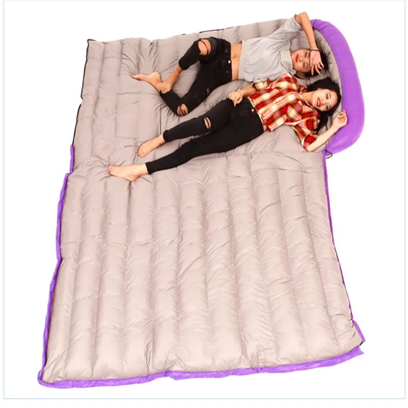 Samcamel, спальный мешок с наполнителем из белого утиного пуха для 2 человек, объем 1800 г, водонепроницаемый нейлоновый спальный мешок, двойная зимняя подушка для сна, 2 бесплатные подушки