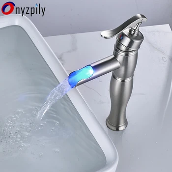

LED Bathroom Basin Faucet Brushed Nickel Sink Mixer Tap Without Cover