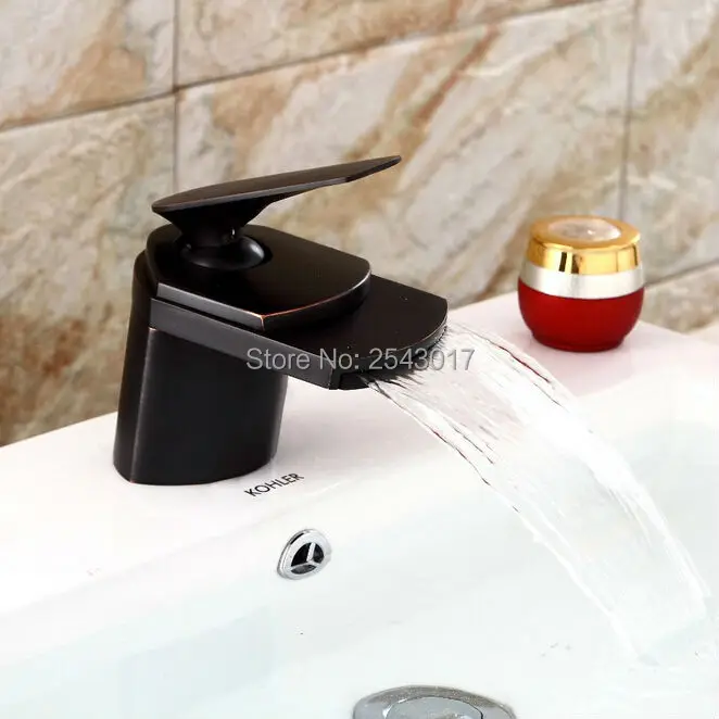 Black Basin Waterfall Faucet Copper Brass Luxury Bathroom Hot and Cold Mixer Wide Mouth Vessel Sink Taps Deck Mounted ZR326 |