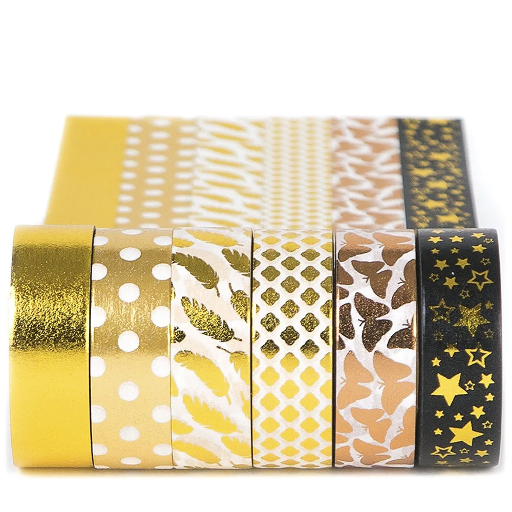 Gold Washi Tape Set 6 rolls, Decorative Craft Tapes Kit of Cute