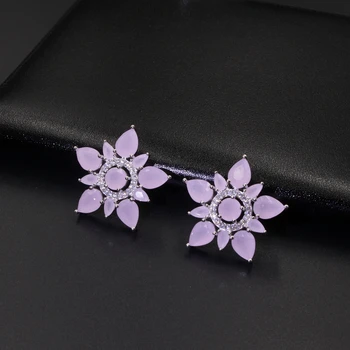 

Big Flower PetalsStud Earrings For Women 2018 new Fashion Bridal Wedding Accessories cubic zirconia Crystal Jewelry Earrings