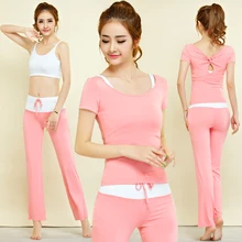 New Women’s Yoga Sets Fitness Sportswear Suits short Sleeve Yoga Shirts Running Gym Yoga Top And Elastic Slim Pants 1 Set