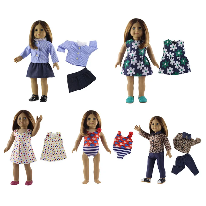 

5PCS/Set 18 inch Doll Clothes Fashion Casual Baby Girl Doll Clothing Set DIY Doll Dress Swimsuit Tops Pants Outfits