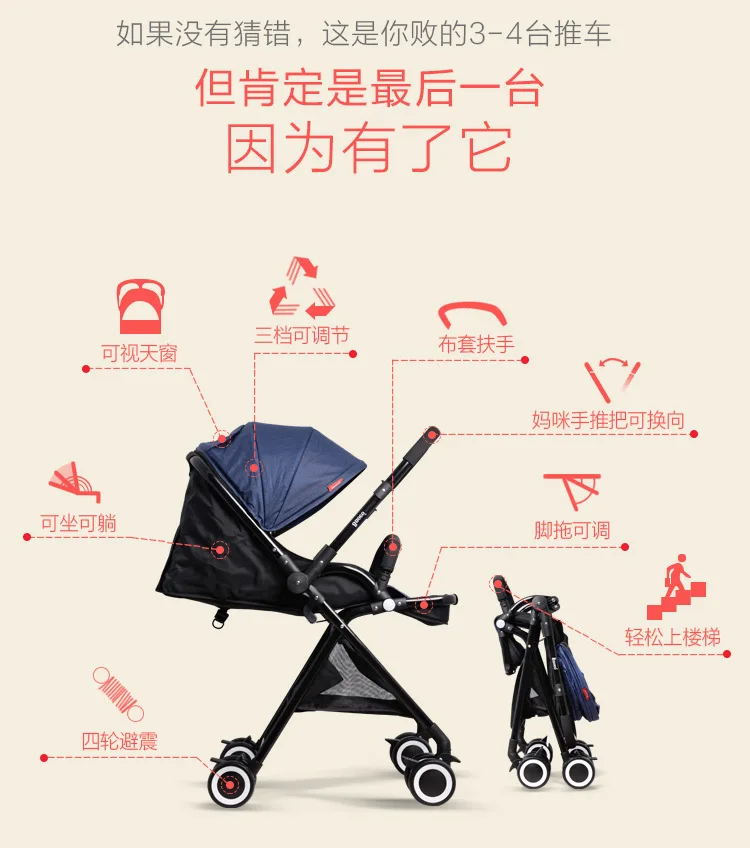 Высокая Ландшафтная Двусторонняя детская коляска легкий шок коляска с амортизатором может для сидения и лежания легко сложить пуш-ап для