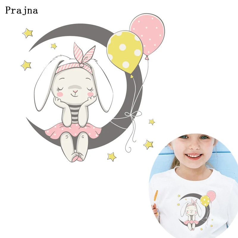 

Prajna Cartoon Cute Stickers Printed Iron-on Heat Transfer to Cloth Moon Rabbit Vinyl Transfer for Clothing DIY Thermal Decor F