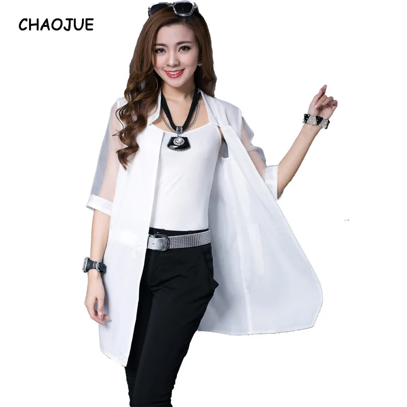 

Organza Open Stitch Coat 2018 Summer New Air Conditioning Sunscreen Womens Half Sleeve Plus Size Thin Jacket Female Loose Coats