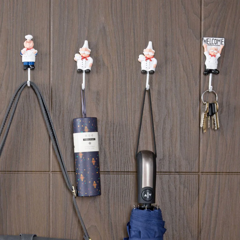 

1pc Hanger Hook Cartoon Chef Hanger Rack Mini Cute Hold Spoon Towel Stainless Steel Organizer For Kitchen Restaurant