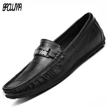 

Men Casual Shoes Breathable Men Shoes Leather Men Metal Loafers Moccasins Walking Slip On Men's Flats Loafers Male Flat Shoes