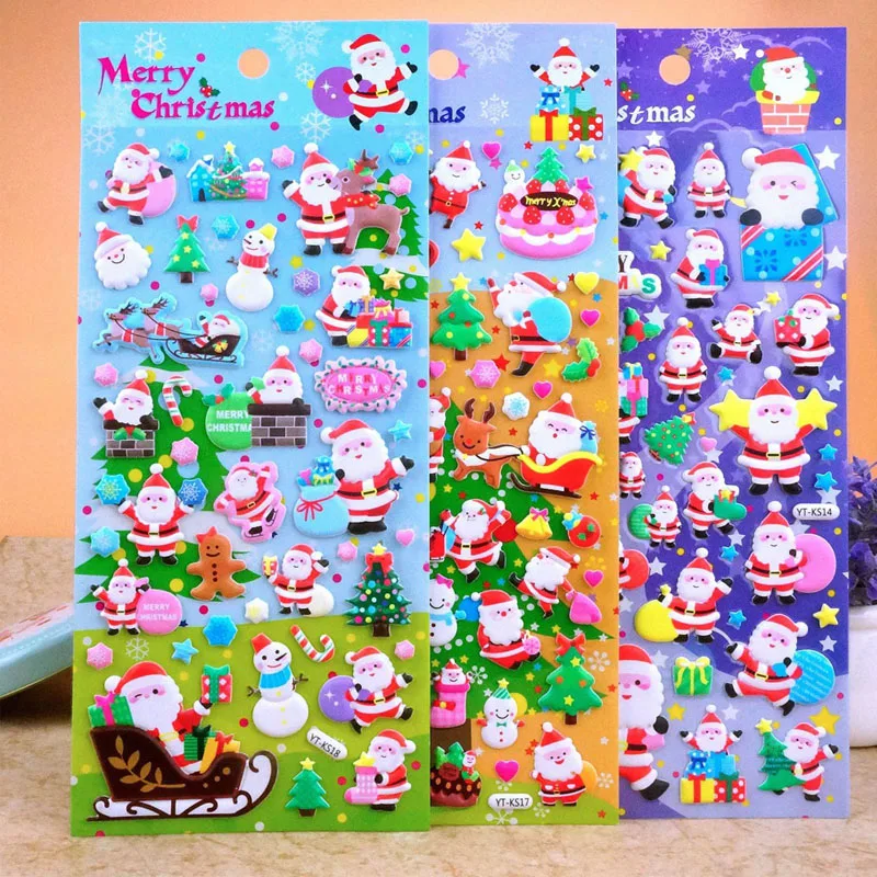 8 Sheets 3D Puffy Bubble Stickers Mixed Cartoon Christmas Santa Waterpoof DIY FOR Children Boy Girl Toy | Игрушки и хобби