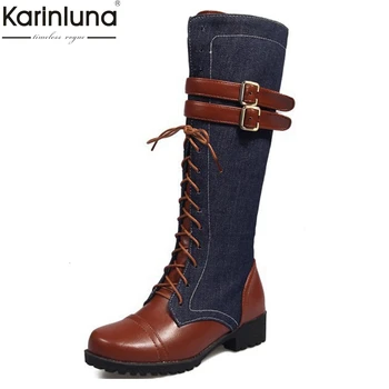 

KARINLUNA Large Size 33-46 boots Women Shoes Woman riding Boots Fashion denim Winter knee-high Boots Woman Shoes