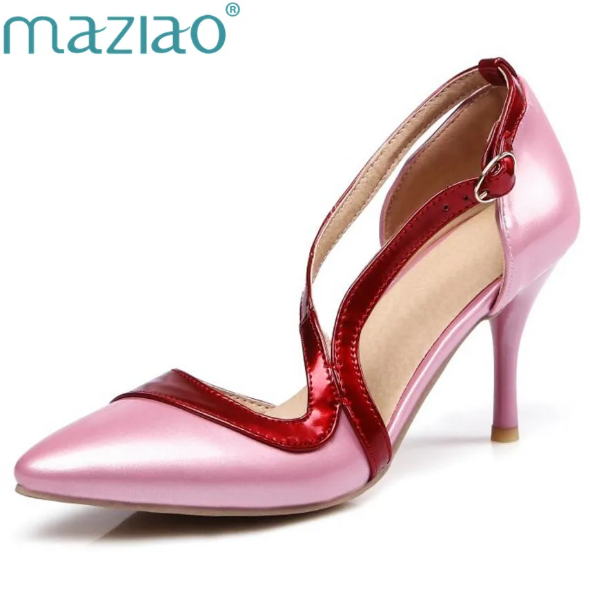 

MAZIAO Pink Palms summer autumn shoes women high heels pumps pointed toe party wedding dress pumps sapato feminino big size 44