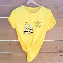 Zuolunouba/Летние повседневные хлопковые футболки с короткими рукавами, топы с забавным принтом банана, женские футболки с круглым вырезом и рисунком Харадзюку, большие размеры