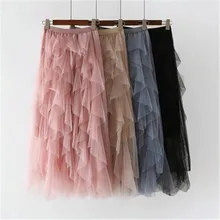 Длинная юбка-пачка из тюля, Женская плиссированная юбка с высокой талией,, милая розовая плиссированная юбка с оборками и высокой талией, Faldas Saias Jupe