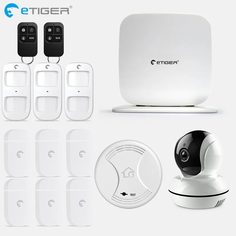 ETiger Беспроводной Secual Box Wi-Fi/GSM сигнализация Системы умный дом с PIR датчик движения Wi-Fi ip-камеры Беспроводной дыма